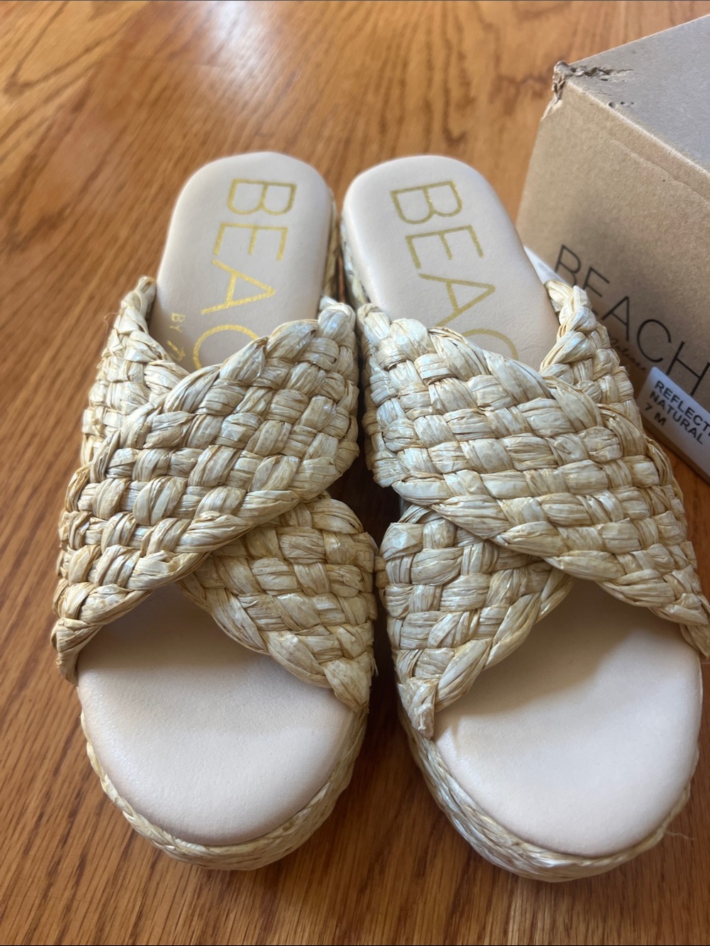 Beach by Matisse Natural Woven Rafia Braided Platform Slide Sandals 7 New in Box - Picture 4 of 8